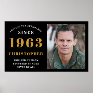 Affiche 60th Birthday Born 1963 Add Name Black Gold Photo