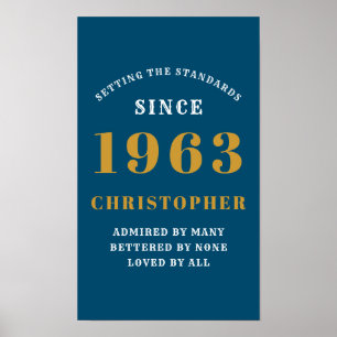 Affiche 60th Birthday Born 1963 Ajouter Nom Blue Gold