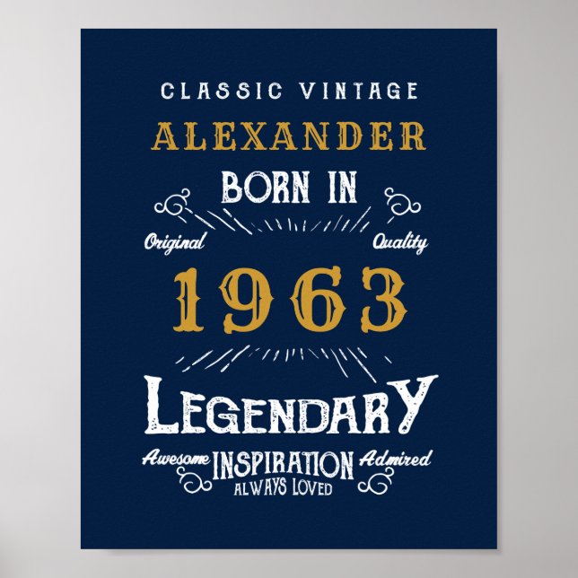 Affiche 60th Birthday Born 1963 Ajouter Nom Legend Blue Go (Devant)