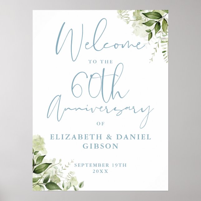 Affiche 60th Wedding Anniversary Greenery Welcome Sign (Devant)