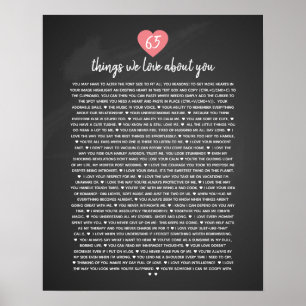Affiche 65 choses que nous aimons chez vous pour des raiso
