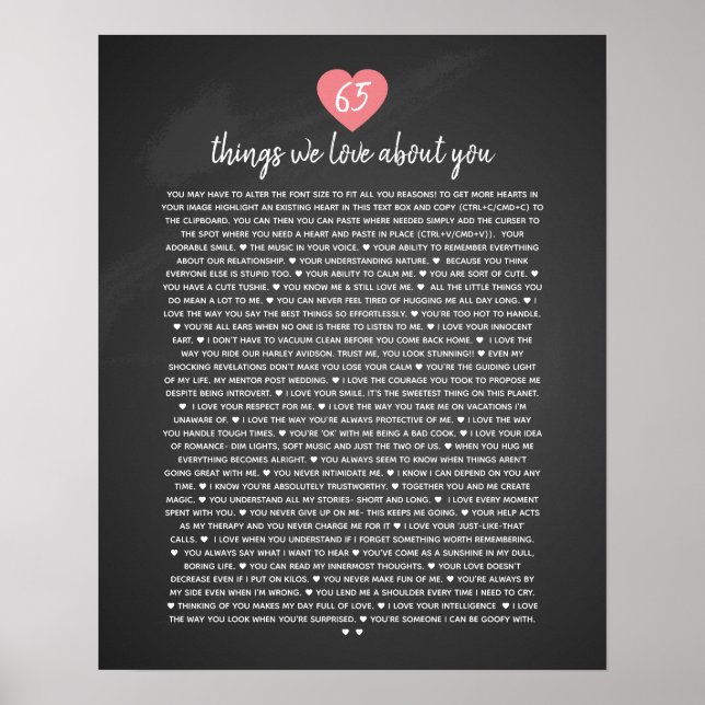 Affiche 65 choses que nous aimons sur vous raisons cardiaq (Devant)