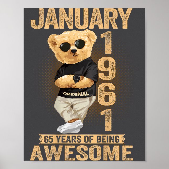 Affiche 65 Year Old January 1961 Teddy Bear 65th Birthday  (Devant)