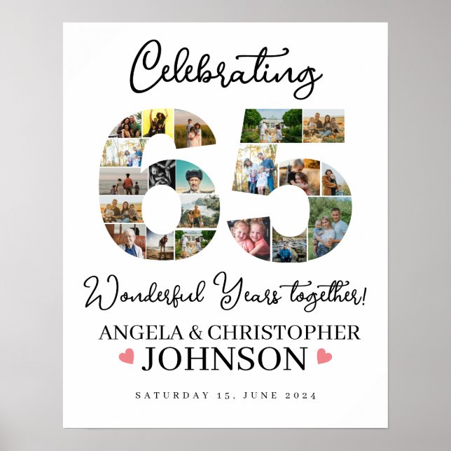 Affiche 65e année de mariage Anniversaire Photo Collage (Devant)