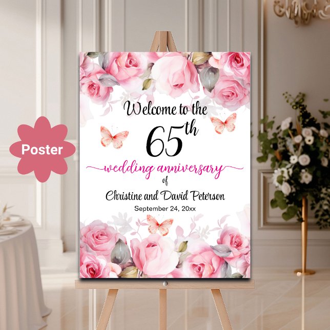 Affiche 65e anniversaire de Mariage Blush Roses Bienvenue (Créateur téléchargé)