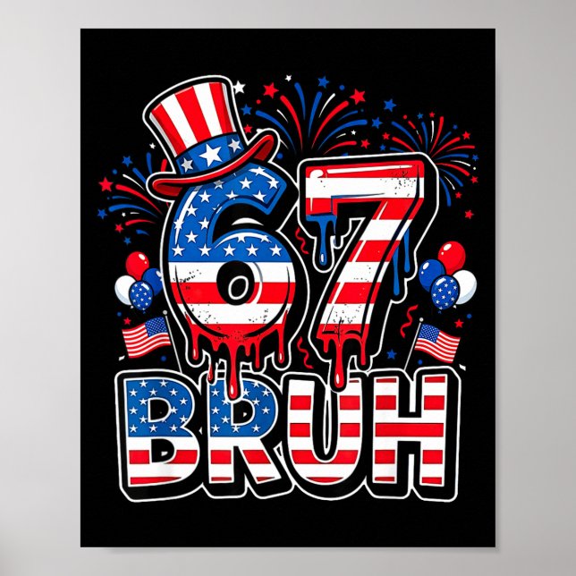 Affiche 67 bruh drapeau américain six sept drôle 4 juillet (Devant)