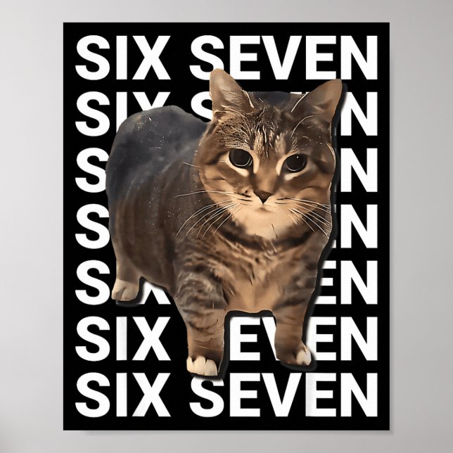 Affiche 67 Chat Drôle Six Sept Mème Génération Z Alpha Hum (Devant)