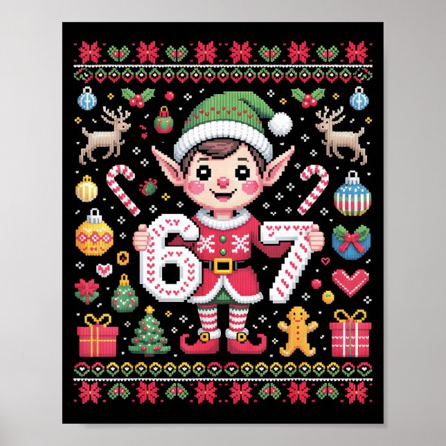 Affiche 67 Christmas Elf Ugly Sweater Cute 6 7 Meme Xmas B (Devant)