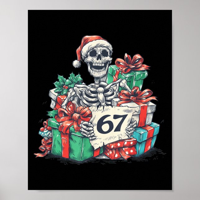 Affiche 67 Christmas Skeleton Xmas Santa Hat Six Seven Fun (Devant)