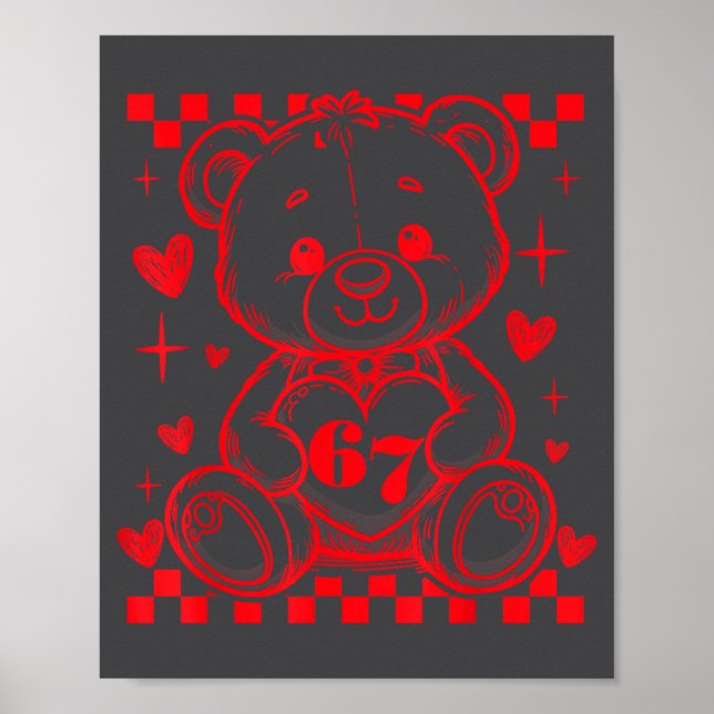 Affiche 67 Cute Heart Teddy Bear Valentine's Day Six Seven (Devant)