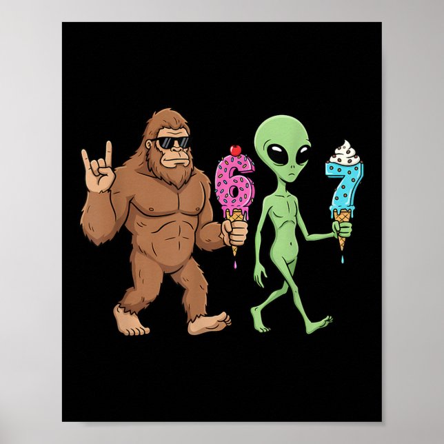 Affiche 67 Drip Mème Drôle Six Sept Bigfoot Alien Sasquat (Devant)