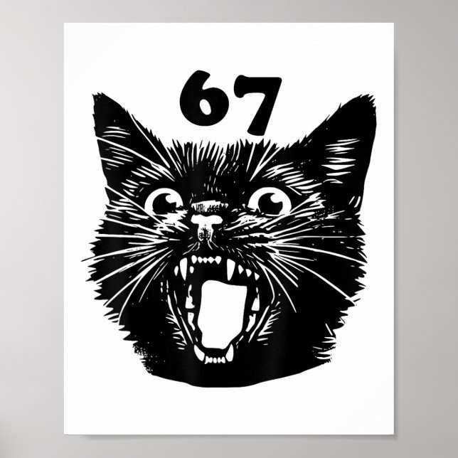Affiche 67 Halloween Chat Noir Brainrot Meme Six Seven Fil (Devant)