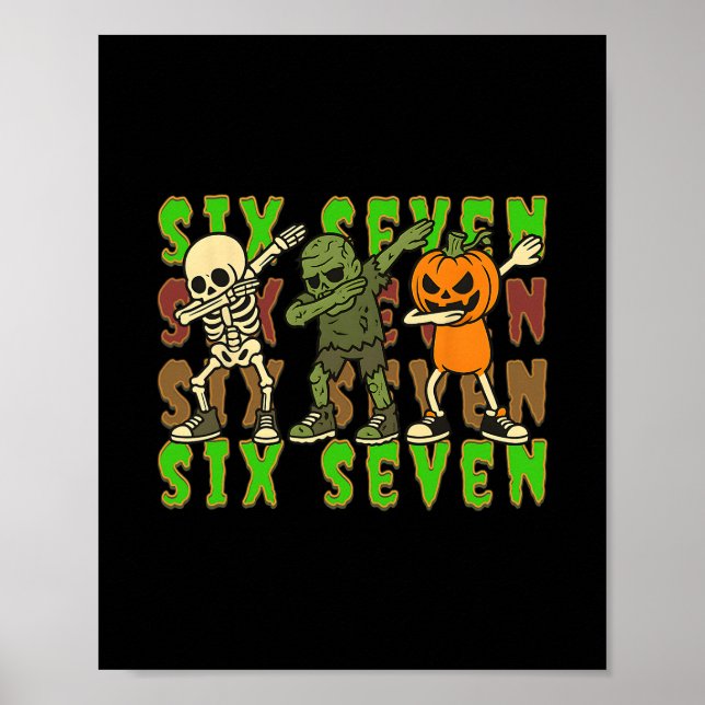 Affiche 67 Halloween Mème Six Sept Squelette Dabant Zombie (Devant)