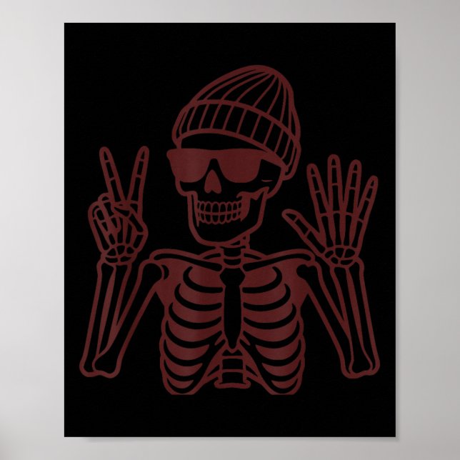 Affiche 67 Halloween Skeleton Peace Sign Funny Meme Six Se (Devant)