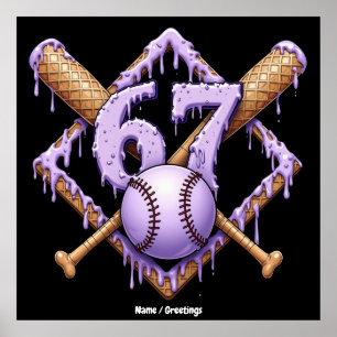 Affiche 67 Ice Cream Drip Baseball Mème Drôle Retro Sport
