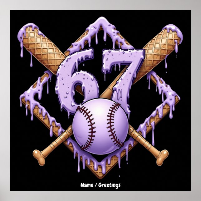 Affiche 67 Ice Cream Drip Baseball Mème Drôle Retro Sport (Devant)