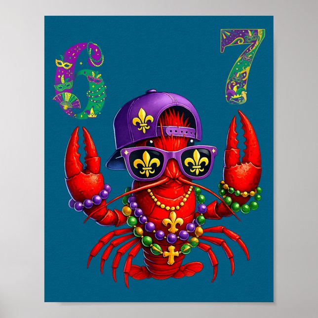 Affiche 67 Mardi Gras Crawfish Beads Six Seven Carnival Bo (Devant)