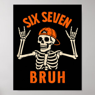 Affiche 67 Meme 6 7 Drôle d'Halloween Squelette Rock On Si