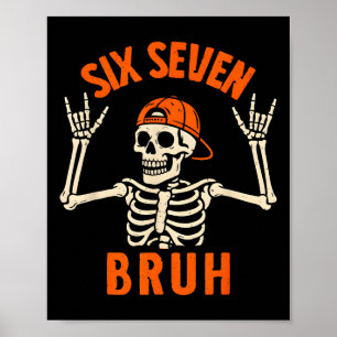 Affiche 67 Meme 6 7 Drôle d'Halloween Squelette Rock On Si