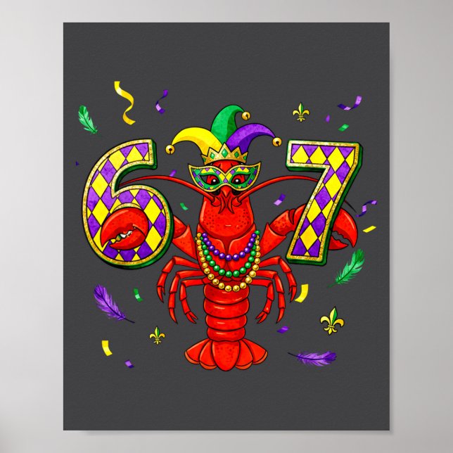 Affiche 67 Meme Crawfish Mardi Gras Six Seven Gen Alpha Sl (Devant)