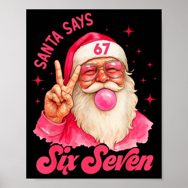 Affiche 67 Meme drôle Joyeux Noël Santa dit six sept Noël (Devant)