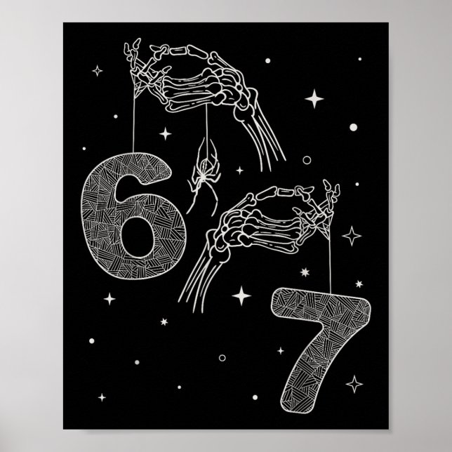 Affiche 67 Meme Squelette Main Drôle Halloween Six Sept Te (Devant)