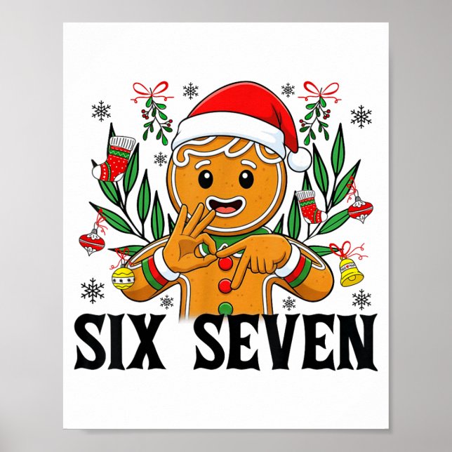 Affiche 67 Six Seven Meme Funny Xmas Gingerbread Hand Sign (Devant)