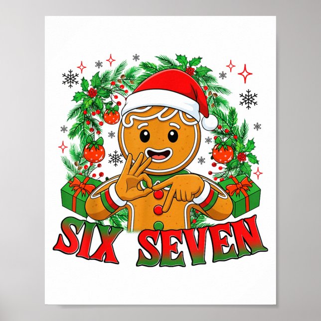 Affiche 67 Six Seven Meme Funny Xmas Gingerbread Hand Sign (Devant)