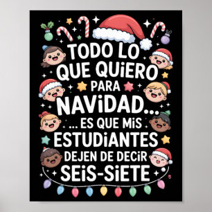 Affiche 67 Six Seven Professeur d'espagnol Noël Seis Siete