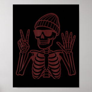 Affiche 67 Squelette d'Halloween Signe de Paix Drôle Mème 