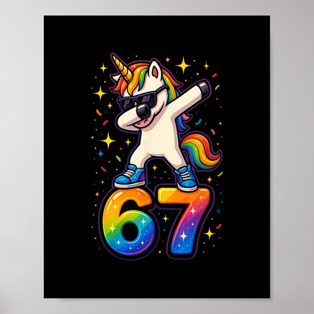 Affiche 67 Unicorn Dabbing Six Sept Mème Drôle (Devant)