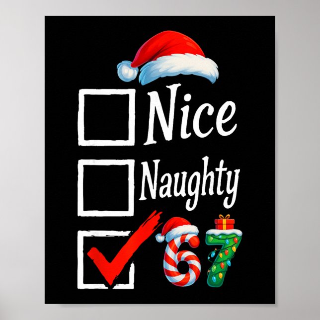 Affiche 6 7 Meme Nice Naughty 67 Christmas Brain Rot Funny (Devant)
