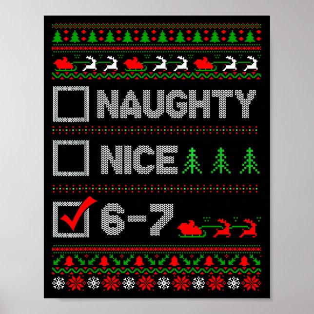 Affiche 6-7 Meme Nice Naughty 67 Christmas Brain Rot Funny (Devant)