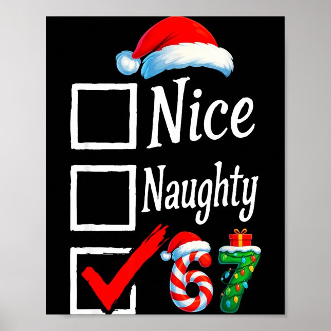 Affiche 6 7 Meme Nice Naughty 67 Christmas Brain Rot Funny (Devant)