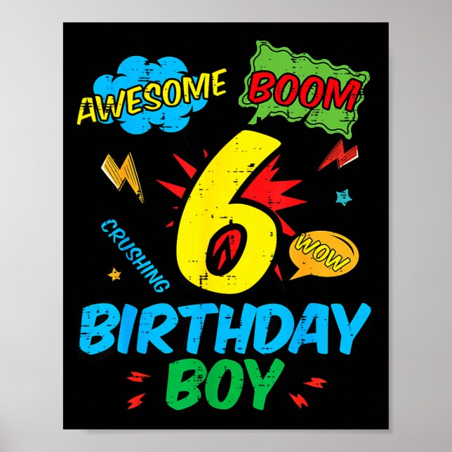 Affiche 6 Birthday Boy Comic Cool 6th Bday Superhero Party (Devant)