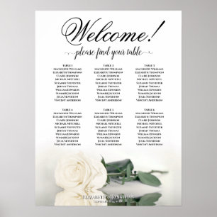 Affiche 6 Table Élégant Rose Blanche Plan de Table de Mari