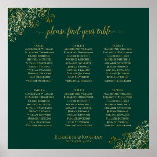 Affiche 6 Table Emerald Green & Gold Wedding Seating Chart