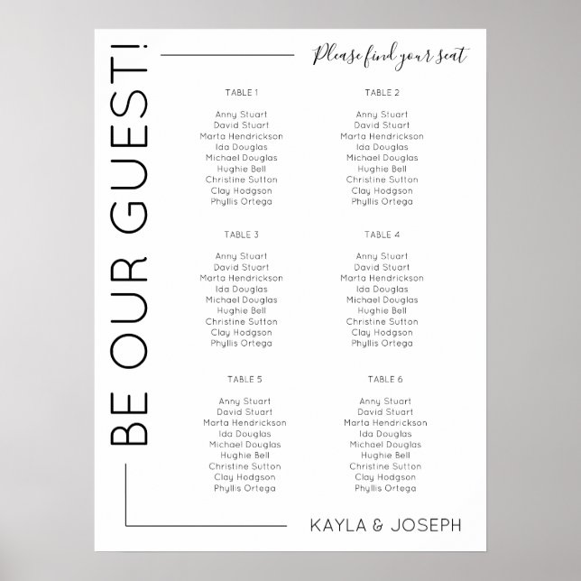 Affiche 6 table Minimaliste Mariage modèle (Devant)