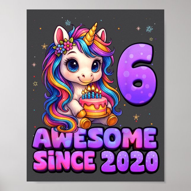 Affiche 6 Year Old Girl Awesome Since 2020 Unicorn 6th Bir (Devant)