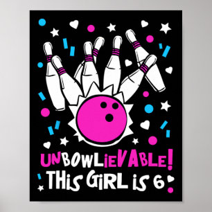 Affiche 6e anniversaire Filles Bowling Party mignonne Unbo