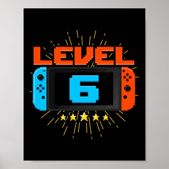 Affiche 6e anniversaire garçon niveau 6 jeu vidéo déverrou (Devant)