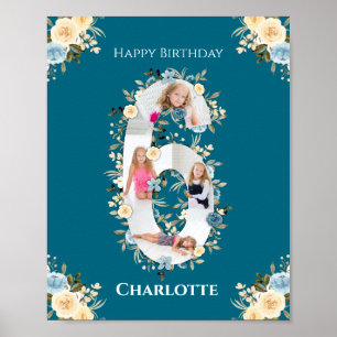 Affiche 6e anniversaire Photo Collage Turquoise bleu jaune