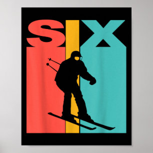 Affiche 6e anniversaire Retro Ski 6 ans Garçons Anniversai