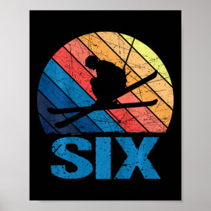 Affiche 6e anniversaire Retro Ski Ski 6 ans Garçons Fille