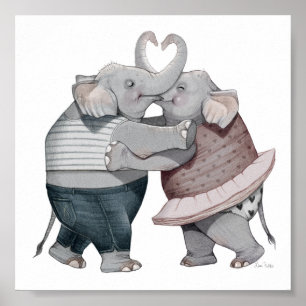 Affiche 6x6 Eléphants en amour Imprimer