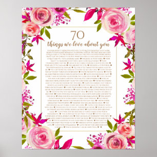 Affiche 70 choses que nous aimons à propos de vous rose ro