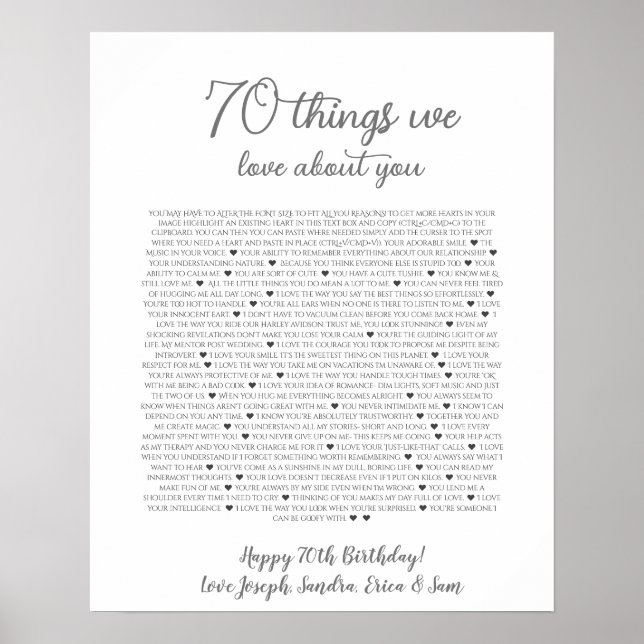 Affiche 70 choses qu'on aime de toi (Devant)