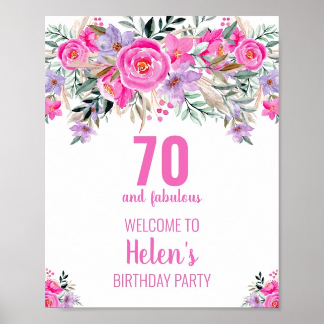 Affiche 70 et fabuleux rose élégante fête d'anniversaire p (Devant)