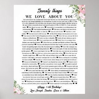 Affiche 70 raisons pour lesquelles nous aimons