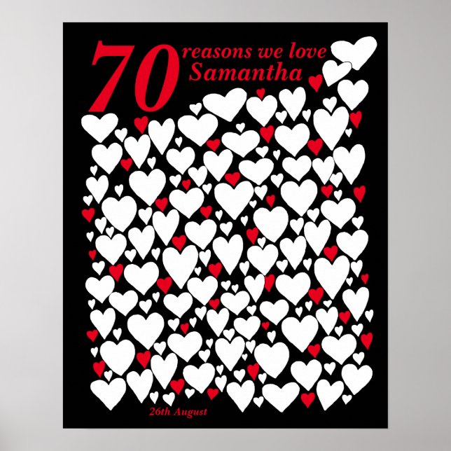 Affiche 70 raisons pour lesquelles nous t'aimons Black Red (Devant)